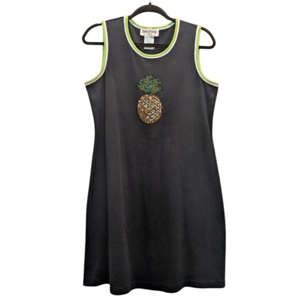 Ronnie Nicole By Ouida Sequin Beaded Pineapple Mini Dress Large Sleeveless Black